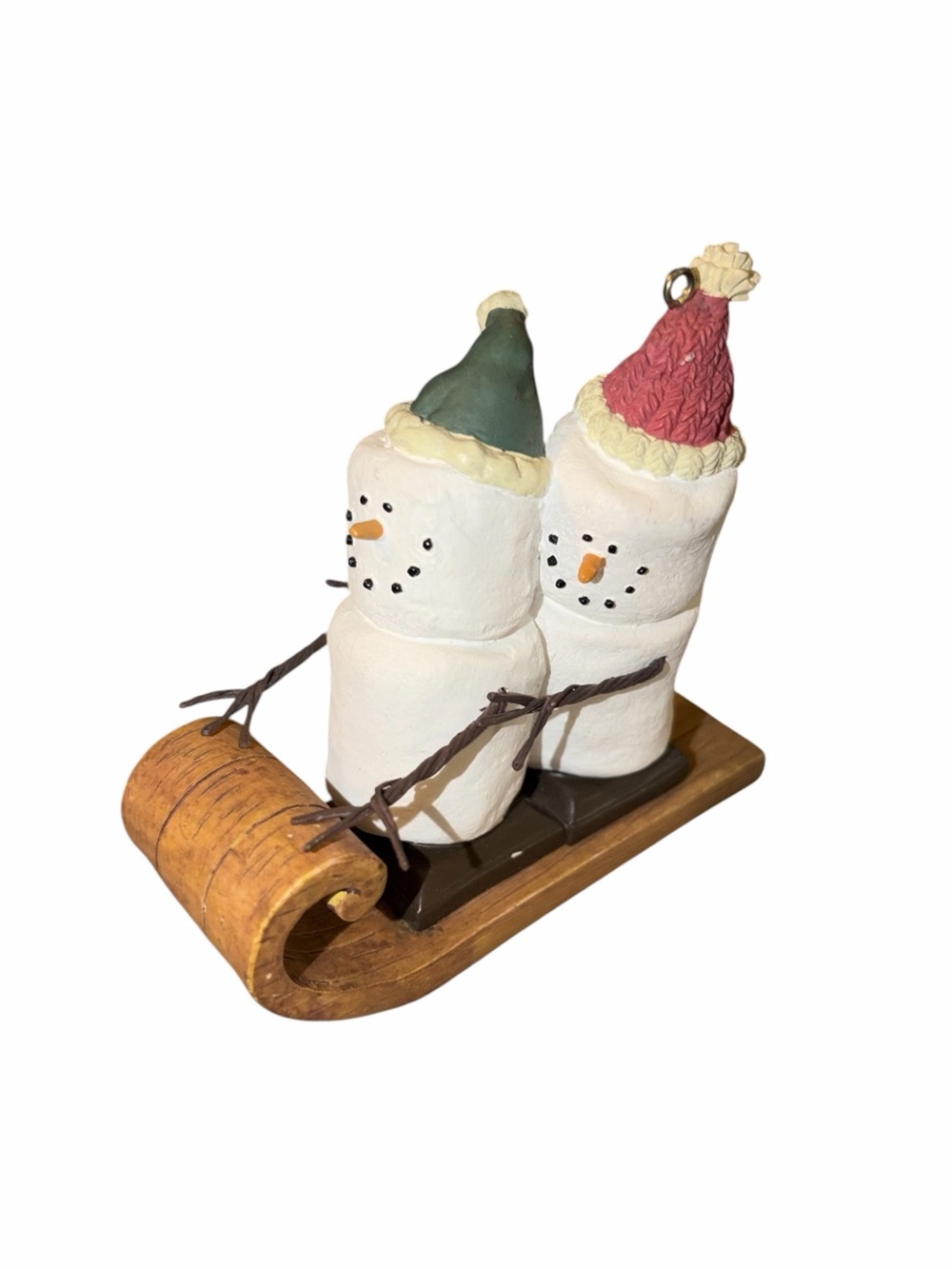 The Original S'mores Midwest Sledding Snowman Couple Christmas Holiday Ornament
